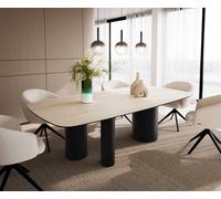 DeLife Table à Manger Edge Boot céramique Travertin Nature 240x120 Troa métal Noir