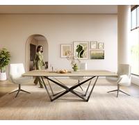 Table à manger Edge Boot 240x120 cm Céramique Laminam® Sabbia Eichefarbig Spider Flachstahl Acier inoxydable Graphite