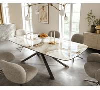 Table à manger Edge Boot 240x120 cm Céramique Minas Melange Blanc-Beige piètement en croix Rectangle Acier inoxydable Graphite