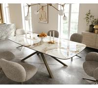 Table à manger Edge Boot 240x120 cm Céramique Minas Melange Blanc-Beige piètement en croix Rectangle Finition effet Titan