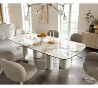 Table à manger Edge Boot 240x120 cm Céramique Minas Melange Blanc-Beige Pilier Métal Blanc