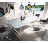 Table à manger Edge Boot 240x120 cm Reliefglas Nacre 3D-Design Métal Oblique Blanc