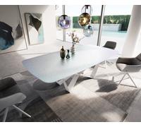 Table à manger Edge Boot 240x120 cm Reliefglas Nacre 3D-Design Spider Métal Blanc