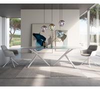 Table à manger Edge Boot 240x120 verre en relief Perlmutt 3D-Design Estelar rond métal blanc
