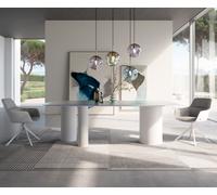 Table à manger Edge Boot 240x120 verre en relief Perlmutt 3D-Design Troa métal blanc