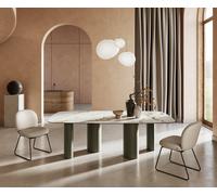 Table à manger Edge Boot 240x120cm céramique Calacatta Luxe blanc-doré-gris Pilier métal effet titane