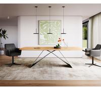 Table à manger Edge Boot 240x120x2,5-3 chêne naturee cadre en V acier plat noir bord suisse