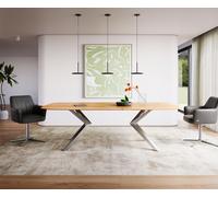 Table à manger Edge Boot 240x120x2,5-3 chêne naturee Zenthara Angulaire acier inoxydable bord suisse
