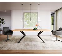 Table à manger Edge Boot 240x120x2,5-3 chêne naturee Zenthara Angulaire métal noir bord suisse