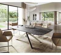 Table à manger Edge Boot 260x120 cm Céramique Laminam® Nero Greco Anthracite piètement en croix Rectangle Acier inoxydable