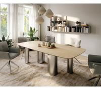Table à manger Edge Boot 260x120 cm Céramique Laminam® Sabbia Eichefarbig Pilier Acier inoxydable gebürstet