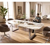 Table à manger Edge Boot 260x120 cm Céramique Minas Melange Blanc-Beige Acier inoxydable Schmal