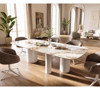Table à manger Edge Boot 260x120 cm Céramique Minas Melange Blanc-Beige Troa Métal Blanc