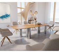 Table à manger Edge Boot 300x120 Chêne Nature Pilier Acier inoxydable brossé Bord suisse