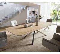 Table à manger Edge Boot 300x120 cm Céramique Laminam® Sabbia Eichefarbig piètement en croix Rectangle Acier inoxydable Graphite