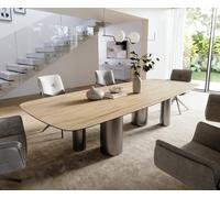Table à manger Edge Boot 300x120 cm Céramique Laminam® Sabbia Eichefarbig Pilier Acier inoxydable Graphite