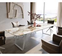 Table à manger Edge Boot 300x120 cm Céramique Minas Melange Blanc-Beige Métal Schräg Blanc