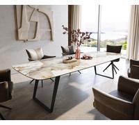 Table à manger Edge Boot 300x120 cm Céramique Minas Melange Blanc-Beige Métal Schräg Noir