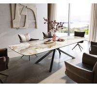 Table à manger Edge Boot 300x120 cm Céramique Minas Melange Blanc-Beige piètement en croix Rectangle Acier inoxydable Graphite