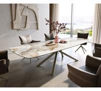 Table à manger Edge Boot 300x120 cm Céramique Minas Melange Blanc-Beige piètement en croix Rectangle Finition effet Titan