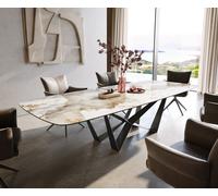 Table à manger Edge Boot 300x120 cm Céramique Minas Melange Blanc-Beige Spider Flachstahl Acier inoxydable Graphite