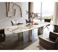 Table à manger Edge Boot 300x120 cm Céramique Minas Melange Blanc-Beige Troa Acier inoxydable gebürstet