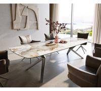 DeLife Table à Manger Edge Boot 300x120 cm Céramique Minas Melange Blanc-Beige Zenthara anguleux Acier Inoxydable