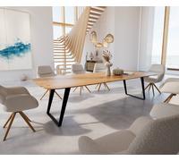 Table à manger Edge Boot 300x120x2,5-3 chêne nature métal inclinée noir bord suisse