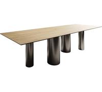 Table à Manger Edge Céramique Laminam® Sabbia Couleur chêne 300x100 Pilier Acier Inoxydable Graphite