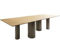 Table à Manger Edge Céramique Laminam® Sabbia Couleur chêne 300x100 Pilier Métal Finition à Effet Titane