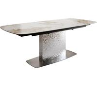 Table à manger Edge 180-220x100cm Céramique Minas Mélange Blanc-Beige Wave acier inoxydable extensible