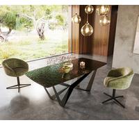 Table à manger Edge en forme de bateau 200x100 verre fondu noir fumé relief en 3D Spider acier plat noir
