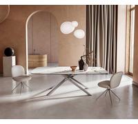 Table à manger Edge en forme de bateau 240x120 céramique Calacatta Luxe blanc-doré-gris cadre croisé rectangulaire acier inoxydable