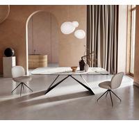 Table à manger Edge en forme de bateau 240x120 céramique Calacatta Luxe blanc-doré-gris cadre en V acier plat noir