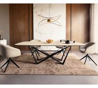 Table à Manger Edge en Forme de Bateau céramique Travertin Nature 240x120 Spider Acier Plat Noir