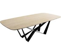 Table à manger Edge en forme de bateau 240x120 céramique Travertin nature Spider acier plat noir