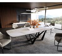 Table à manger Edge forme bateau 200-300x120 cm céramique Onyx Pearl Spider acier plat noir extensible