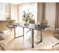 Table-à-manger Edge forme Boot 200x100 céramique Laminam® noir desir brun inox étroit