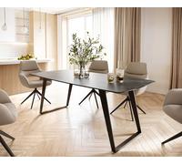 Table-à-manger Edge forme Boot 200x100 céramique Laminam® noir desir brun métal oblique noir