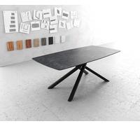 Table-à-manger Edge forme Boot 200x100cm Laminam® céramique gris pieds milieu croisé noir