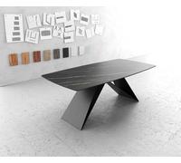 Table-à-manger Edge forme Boot 200x100cm Laminam® céramique marron V-pieds milieu noir