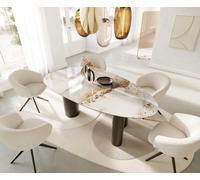 Table à manger Edge Oval 220x120 Céramique Minas Melange Blanc-Beige Pilier Métal Effet Titane
