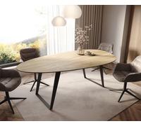 Table à manger Edge Oval 220x120 cm Céramique Laminam® Sabbia couleur chêne Métal Oblique Noir