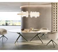 Table-à-manger Edge Oval 280x130 Céramique Minas Melange Blanc-Beige Estelar ronde Métal finition effet titane