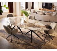 Table-à-manger Edge Oval 280x130 Céramique Minas Melange Blanc-Beige Estelar ronde Métal Noir