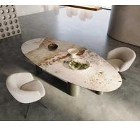Table à manger Edge Oval 280x130 Céramique Minas Melange Blanc-Beige Pilier Métal Effet Titane