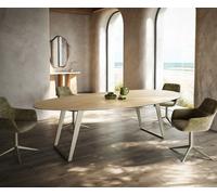 Table à manger Edge Oval 280x130 cm Céramique Laminam® Sabbia couleur chêne Métal Oblique Finition effet Titan