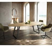 Table à manger Edge Oval 280x130 cm Céramique Laminam® Sabbia couleur chêne Métal Oblique Noir