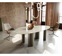 Table à manger Edge Ovale 220x120 Céramique Iris FMG Onice Oro Pilier Métal finition à effet Titane