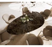 Table à manger Edge Ovale 220x120 Céramique Laminam®Emperador Extra Lucidato Marron foncé Pilier Acier inoxydable Graphite